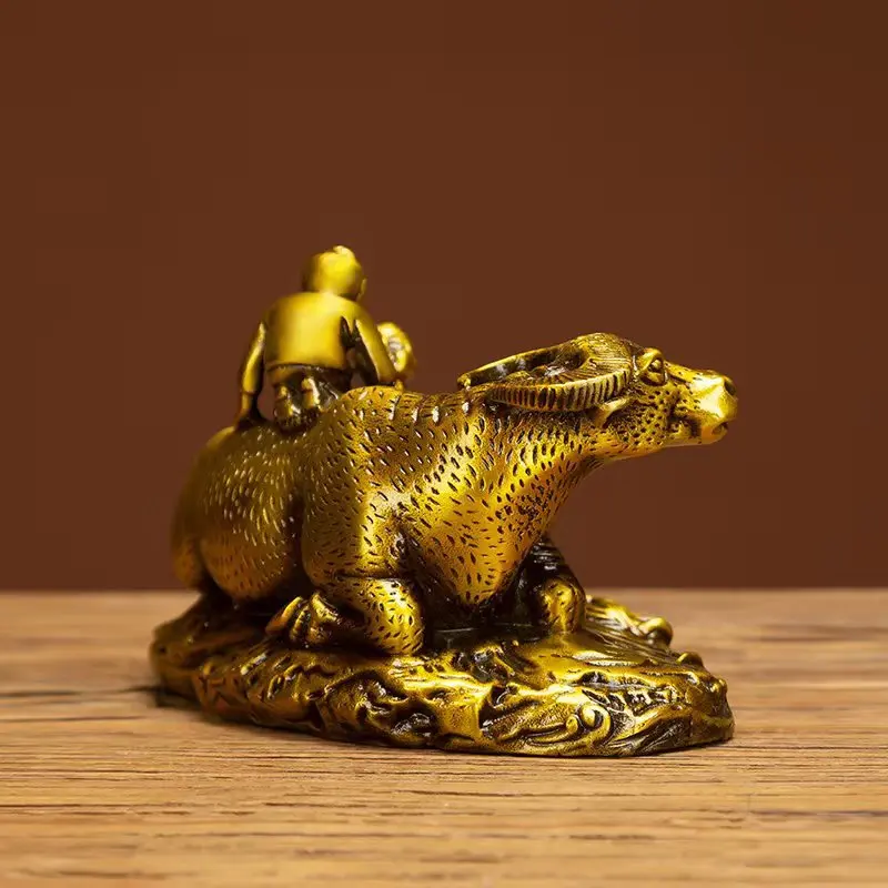 Brass boy riding a cow, bronze cow boy, shepherd boy riding a cow, auspicious decorative ornament for home entrance, bronze craf