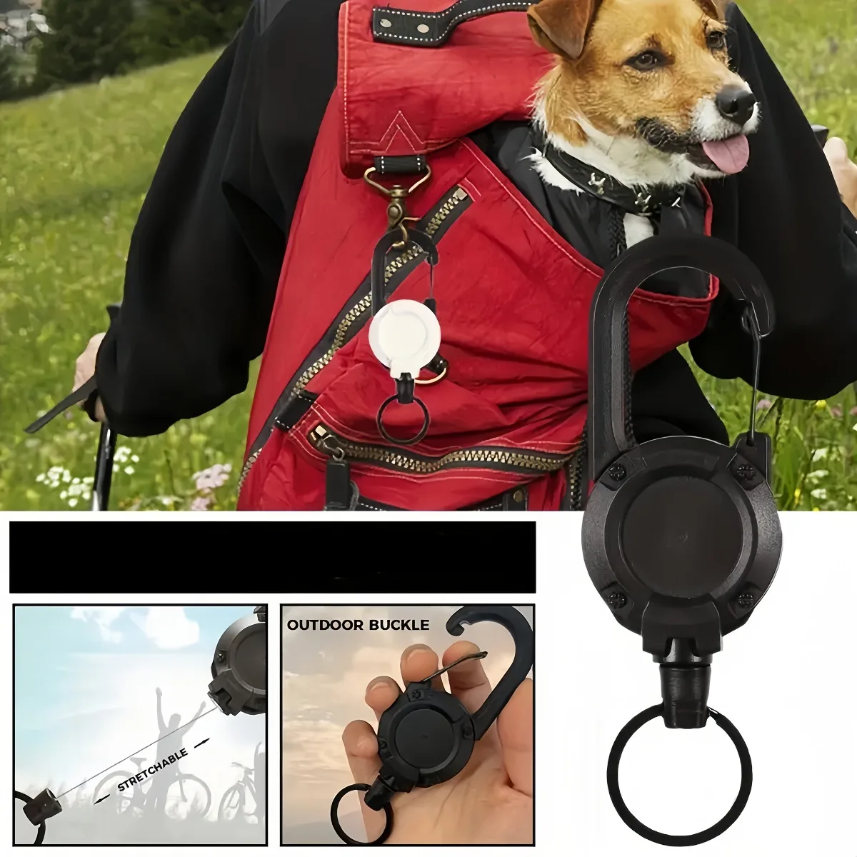 2 قطعة سلسلة مفاتيح قابلة للسحب مع كابل فولاذي وتصميم آمن مشبك على مشبك أسود متين للاستخدام الخارجي للتخييم والتنزه وحقيبة الظهر #6