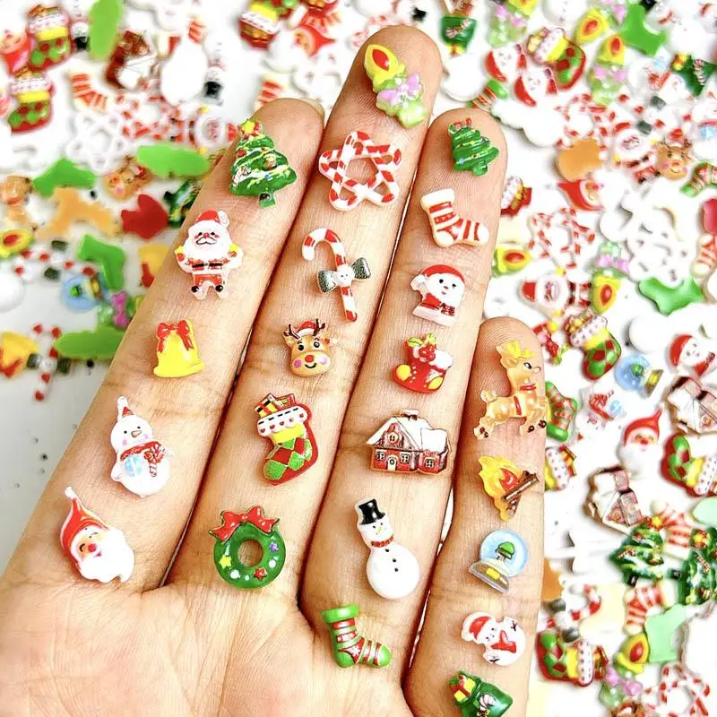 Hot Mixed 3D Resin Christmas Snowman Nail Art Decorations Classic Cartoon Christmas Socks Candle Nail Charms Bulk DIY Crafts