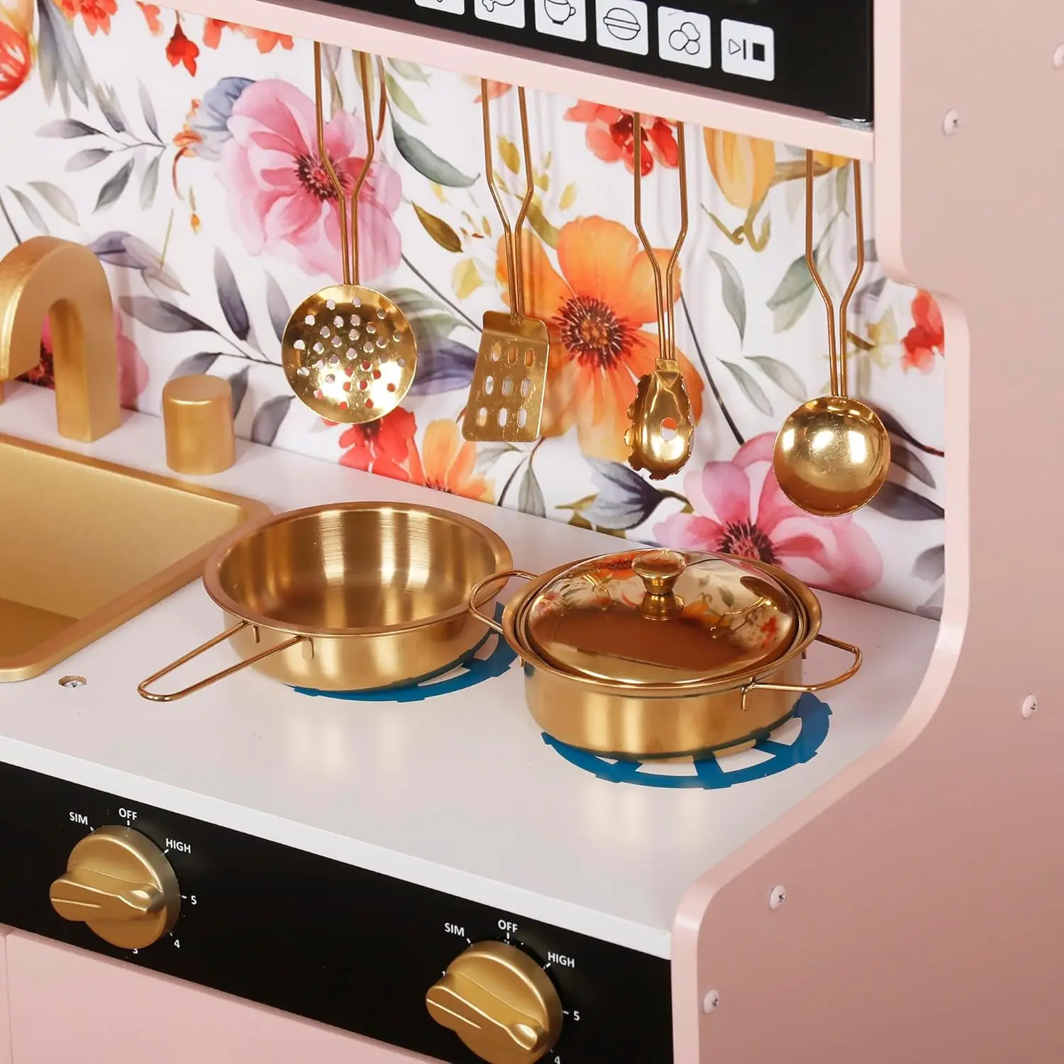 Drewniany zestaw zabawek kuchennych do zabawy ze światłem, zabawka do udawania zestaw kuchenny dla dzieci, zlew i zabawka z kuchenką mikrofalową, maluch Coo