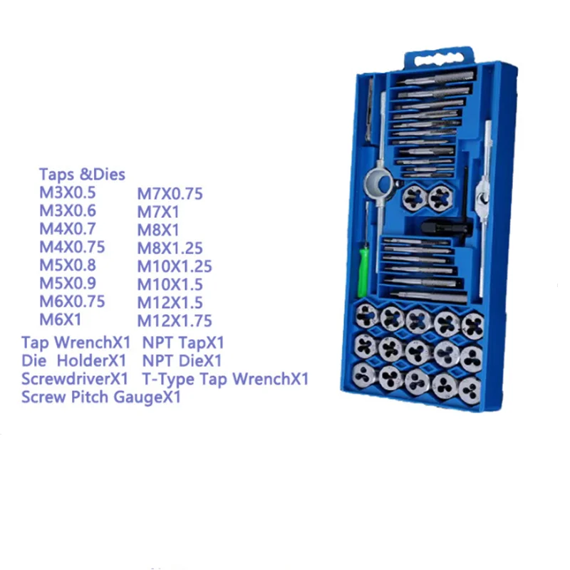 12/20/40pcs tap die set M3-M12, tool combination for manual internal and external thread tapping, thread repair drilling