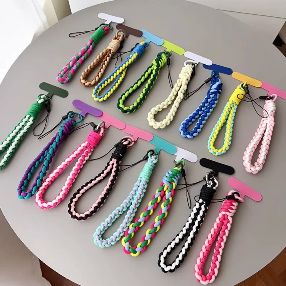 IN Korea Universal Braided Short Mobile Phone Lanyard Strap Hanging Chain Ring Cord with Patch Wrist Strap Cell Phone Detachable