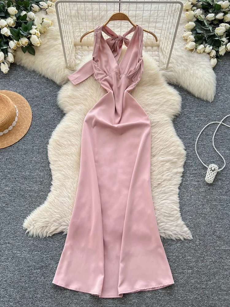 Ele Satin Wrap Dr Women's Faion Slimming Bal Gown High Waist A-Line Skirt Luxury Sle Summer Season Ci Commute