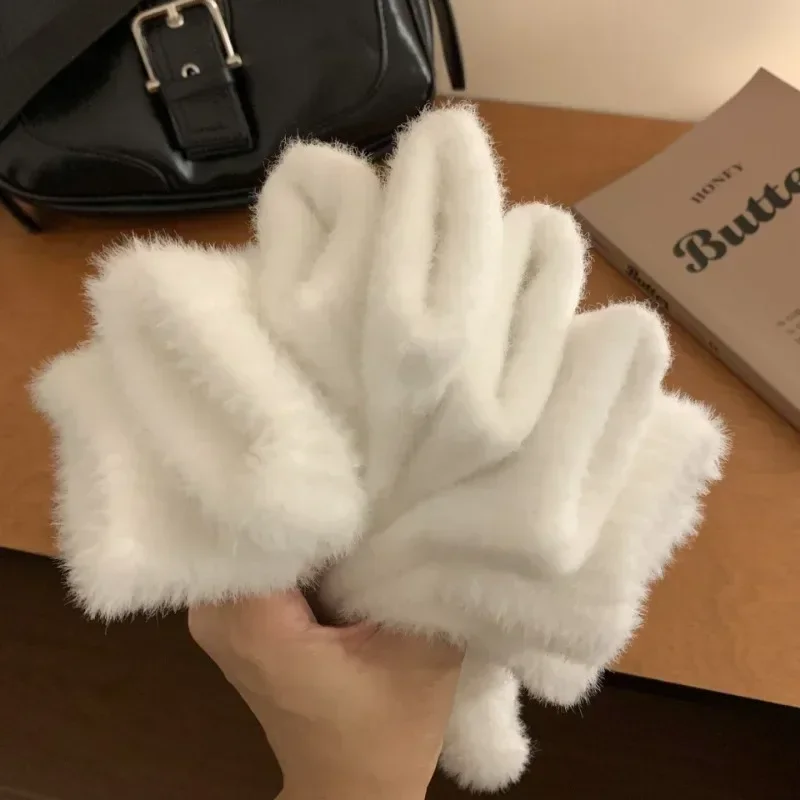 Gants de lapin en biscuits mignons pour femmes, gants à doigts complets, mitaines épaisses, Kawaii Lolita, accessoires chauds, hiver