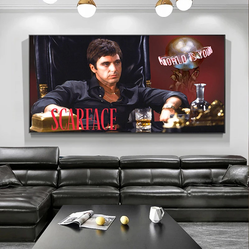 Movie Scarface Al Pacino Tony Montana The World Is Yours Quote Poster Canvas Painting HD Print Wall Picture Living Home Decor