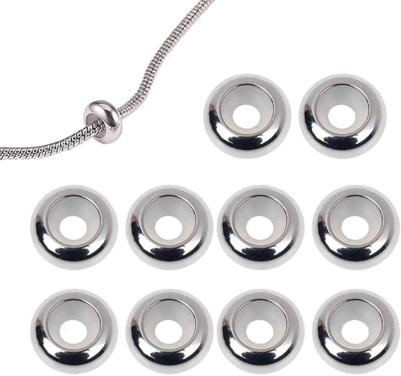 

50pcs/lot 8mm Spacer Beads Stainless Steel Stopper Clip Beads Charms with Rubber inside fit Pandora Bracelet Necklaces Jewelry