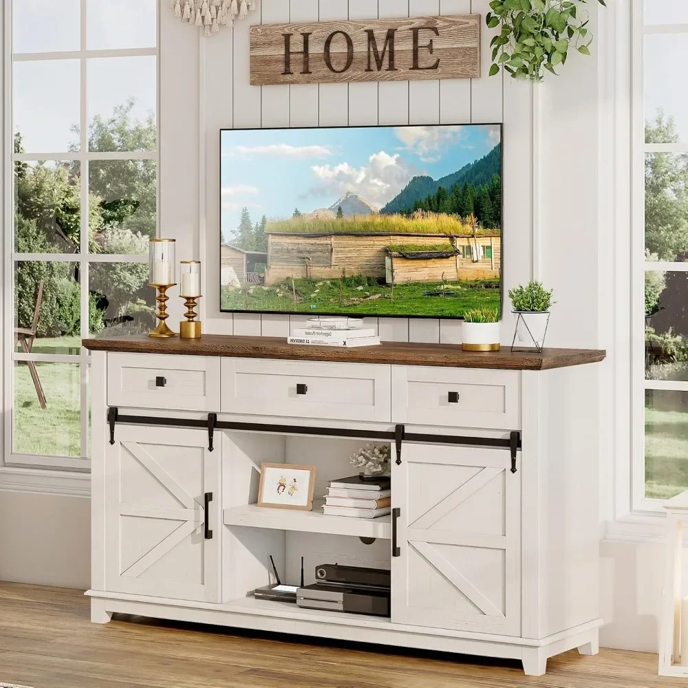 

59" TV Stand with Sliding Barn Door & Drawer, for TVs up to 65", Buffet Storage Cabinet for Living Room, Dinning Room