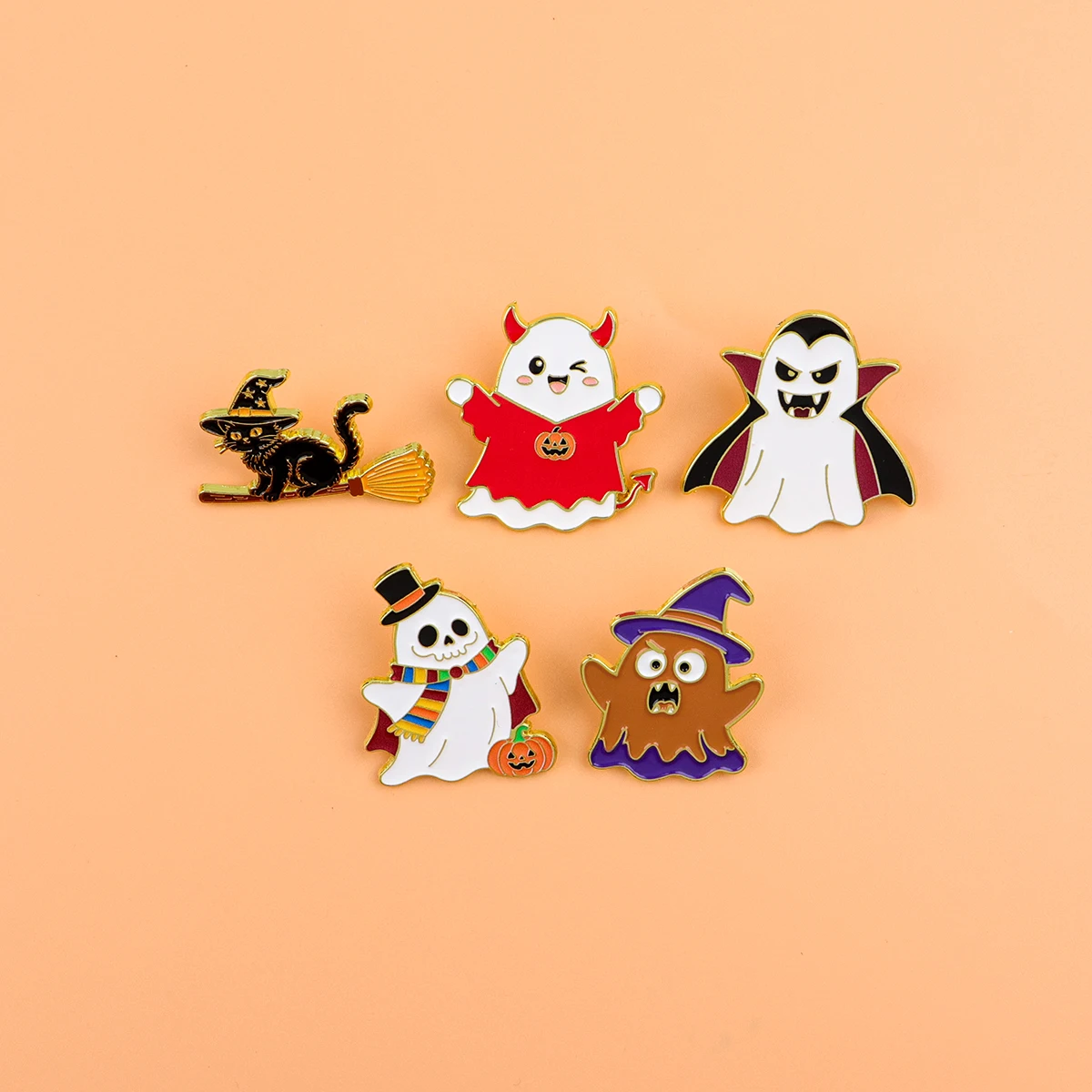 5pcs Cute Ghost Enamel Pin Cartoon Witch Black Cat Brooch For Coat Brooches Set Lapel Pins Metal Badges Jewelry Party Gift