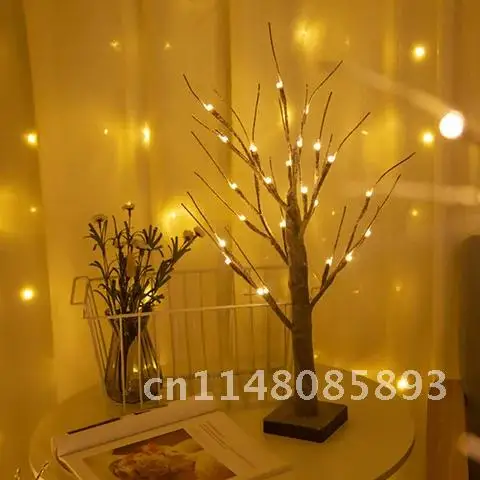 Battery Powered LED Birch Tree Light up Night Lamp Fairy Spirit Warm White Tabletop Light Home Party Festival Holiday Decoration