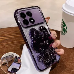 Luxury bracket Case For POCO F6 pro Glitter Mirror Rabbit Holder Soft Case for Xiaomi poco F6 M6 X6 pro C65 Shockproof Cover F6