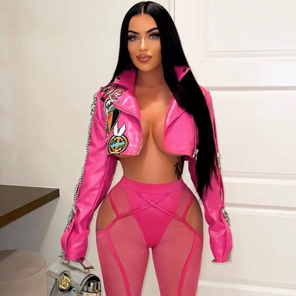 

Women's Fashion PU Leather Jacket Autumn Winter Motorcycle Feel Hot Girl Short Long Sleeve Coat Stylish Factory Outlet