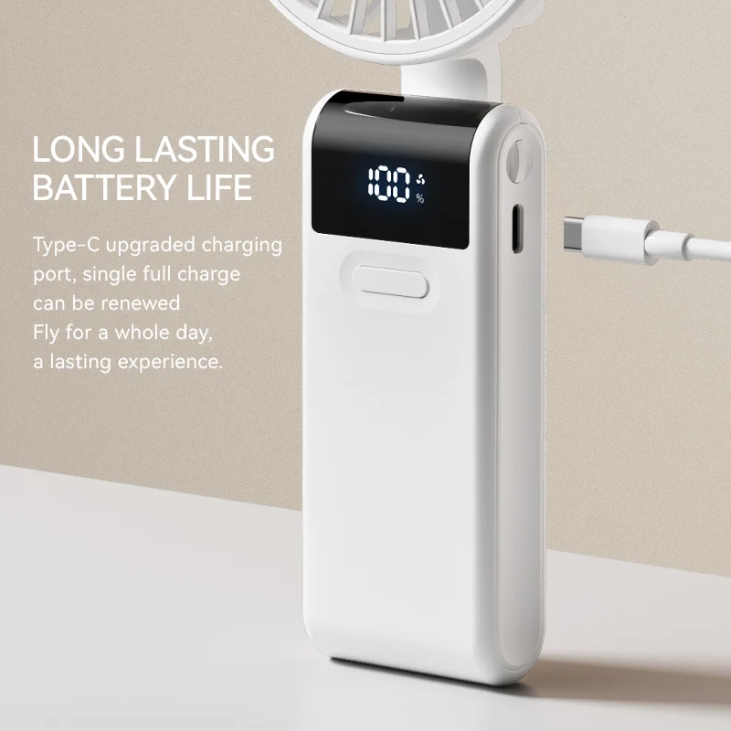 مروحة صغيرة محمولة 1800 مللي أمبير في الساعة قابلة للطي مكتب محمول خارجي معلق 5 سرعات USB مروحة قابلة لإعادة الشحن حامل هاتف شاشة عرض