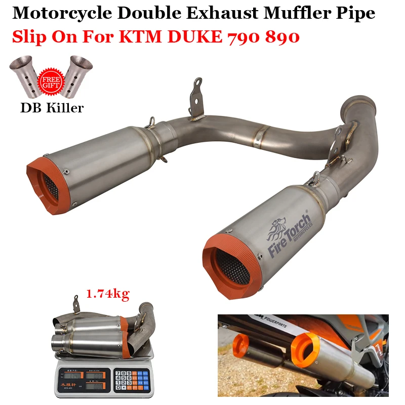 Slip On For KTM DUKE 790 890 DUKE790 DUKE890 Full Motorcycle Exhaust System Escape Titanium Alloy Middle Link Pipe Muffler Tube