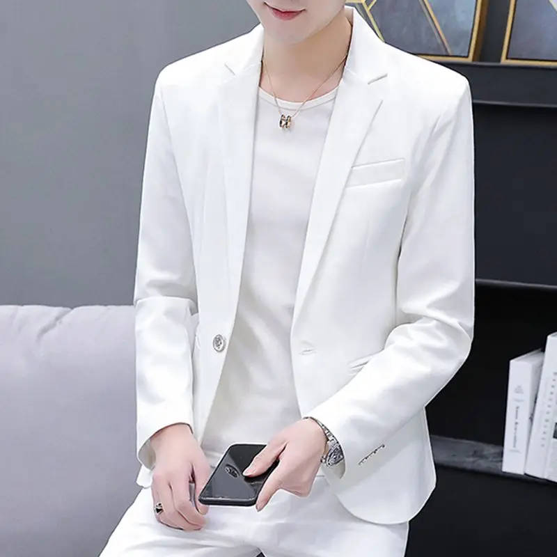 Pure Bla Slim Fit Men's Casual Single-Breasted Jaet Faionable Spring Autumn Set Stand Edition Long Sve Suit