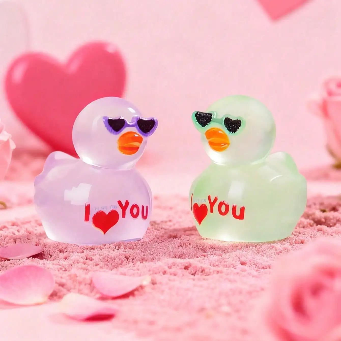 15Pcs Luminous Resin Ducks, Random Color Mini Figurines for Valentine Decor & Party Favors