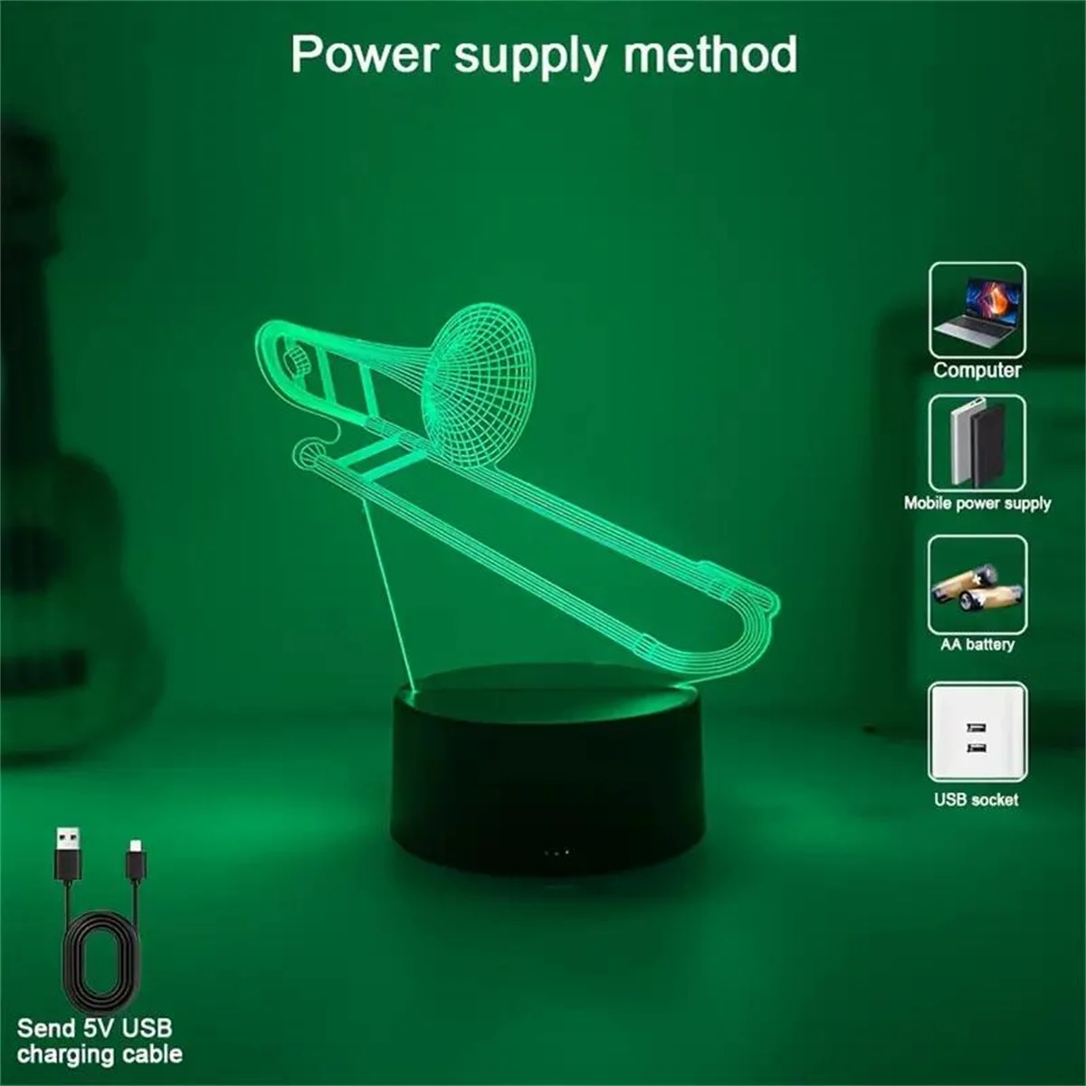 1pc  Musical Instruments  3D Night Light, 3D Optical Illusion Lamp With Touch, 7-Color Changing Ambient Light For Bedroom