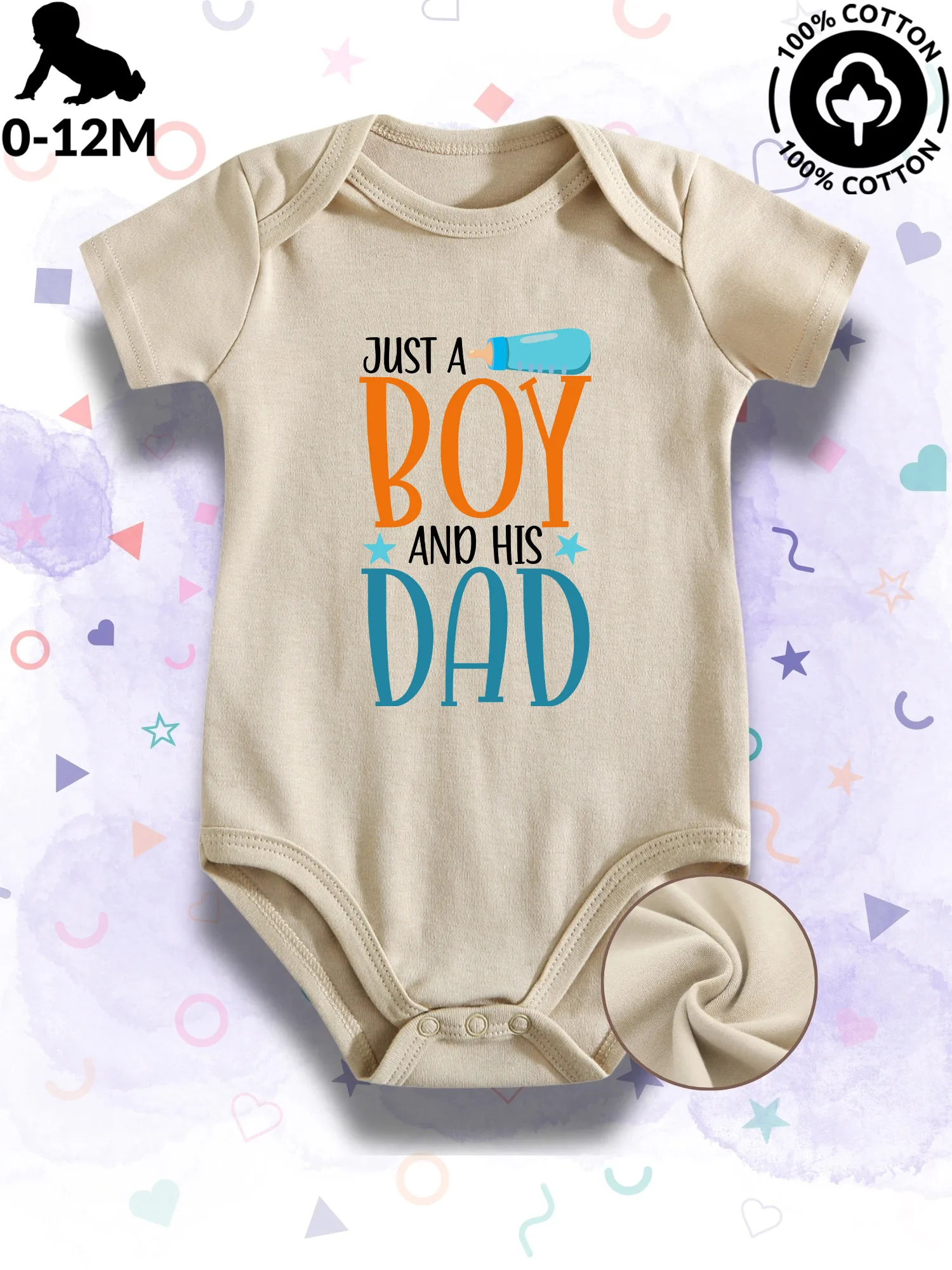 

Детский комбинезон унисекс Just A boy And His Dad, 100% хлопок, мягкий, всесезонный, бежевый, 190 г/м²