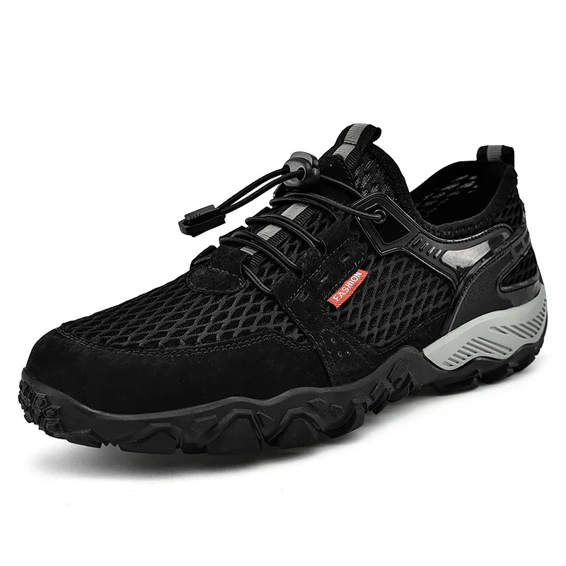 Zapatos de senderismo suaves para hombre, Zapatillas de malla transpirable de verano, calzado de senderismo negro ligero, zapatos para caminar al aire libre, zapatos de escalada para hombre