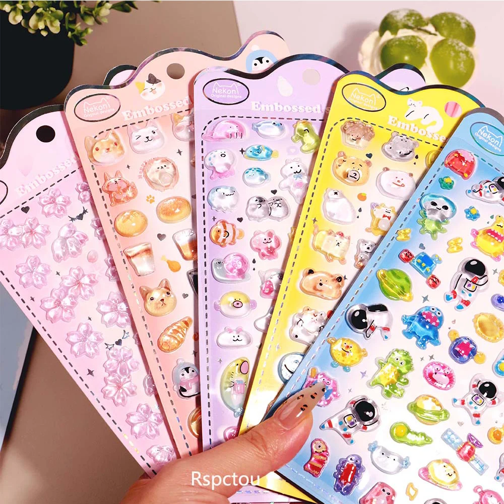 1pcs Cute Marine Animals Astronauts 3D Relief Stickers Kawaii Cartoon Creative Embossed Decals Laptop Phone Notebook Sticker Toy