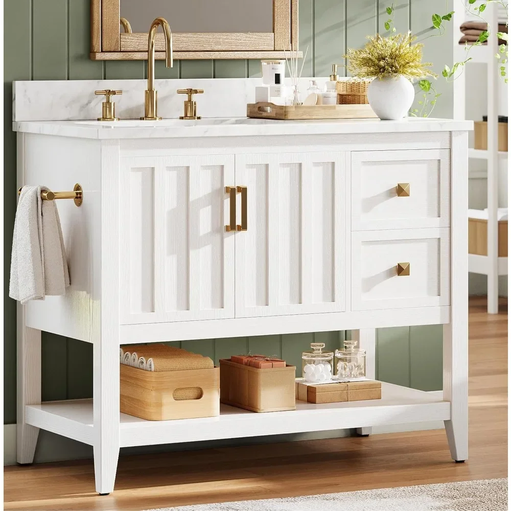 

Bathroom Vanity with Sink, Farmhouse Bathroom Cabinet, Bathroom Vanity Set with 2 Drawers & Storage for Guest Baths Master