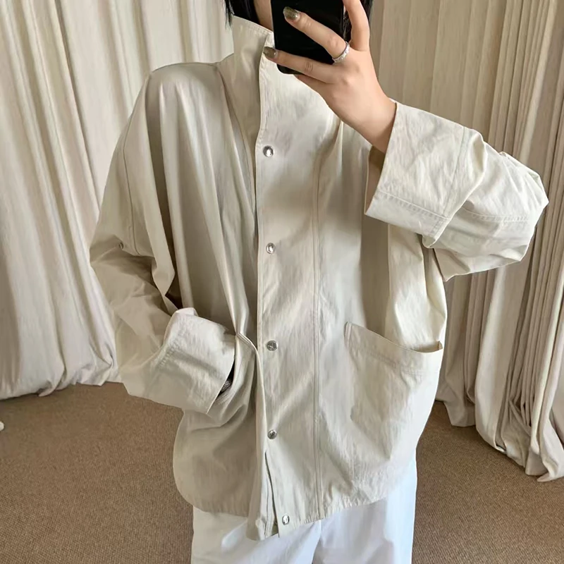 Women's stand-up collar jacket trench coat, batwing sleeve jacket top, fashionable casual loose-fitting shirt, autumn, new style