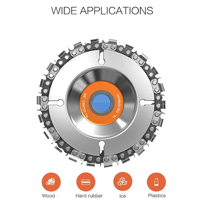 Disco moedor de 4 polegadas, lâmina de motosserra de aço com 22 dentes, disco de escultura em madeira para corte e modelagem, caramanchão de 5/8 polegadas, cabe em 4 polegadas ou 4-1/2