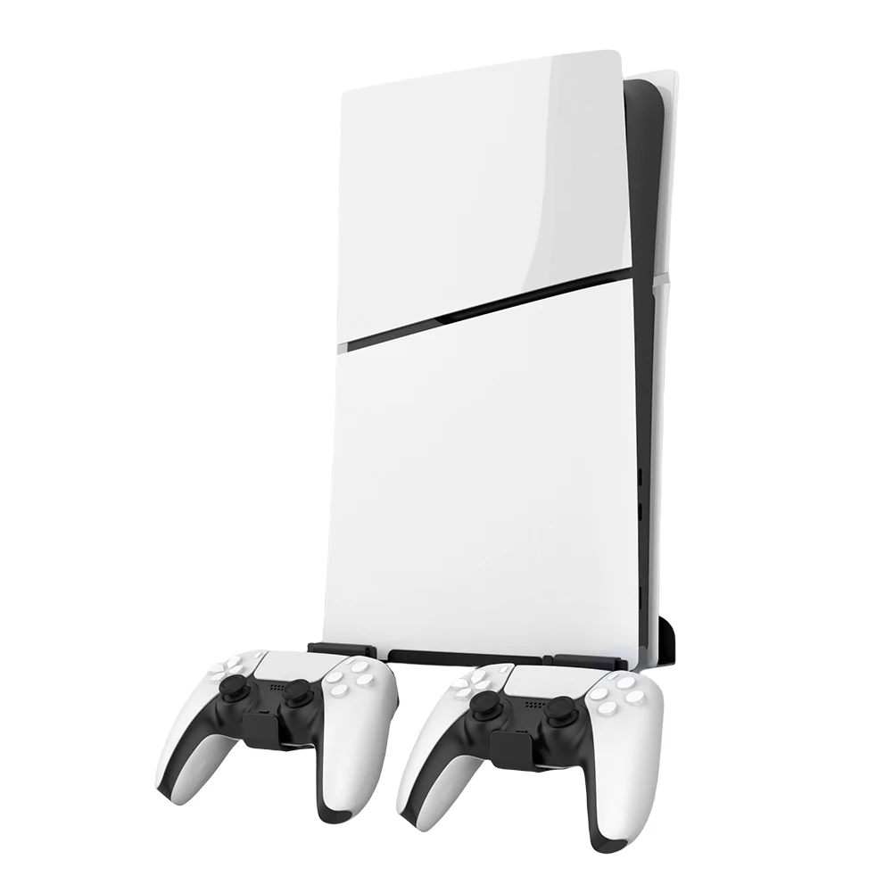 Wall Mount Bracket Vertical Stand with 2 Controller Mounts Display Stand Base for PS5 Slim Digital Edition and Disc Edition