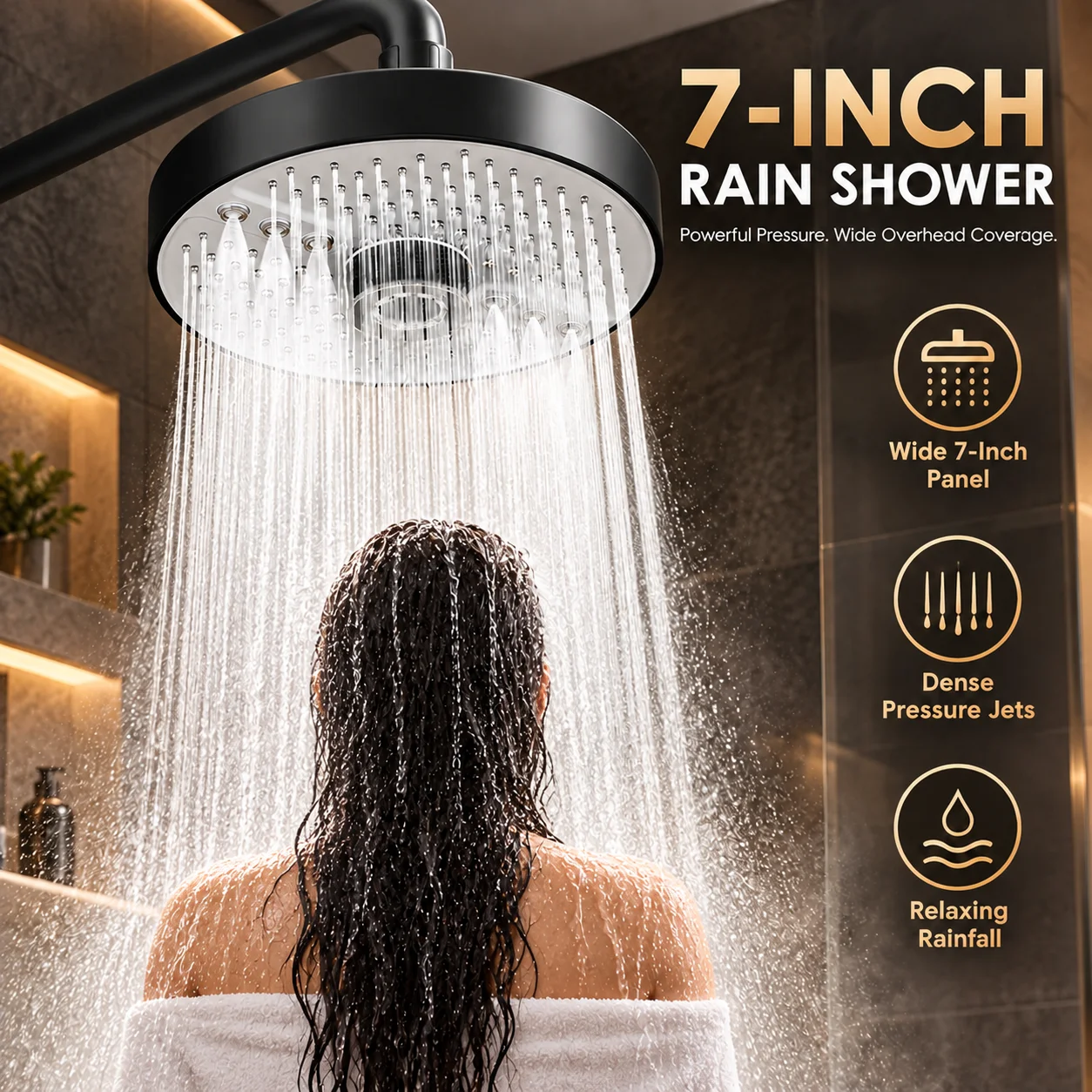 Seven-inch Five-speed Supercharged Round Top Spray Water Shower Head For Household Bathroom Shower Universal Top Spray