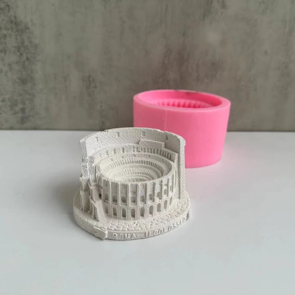 Roman Colosseum Ashtray Silicone Mold Flowerpot Mold Gypsum Cement Candle Jar Holder Castle Building Craft Making Resin Mold