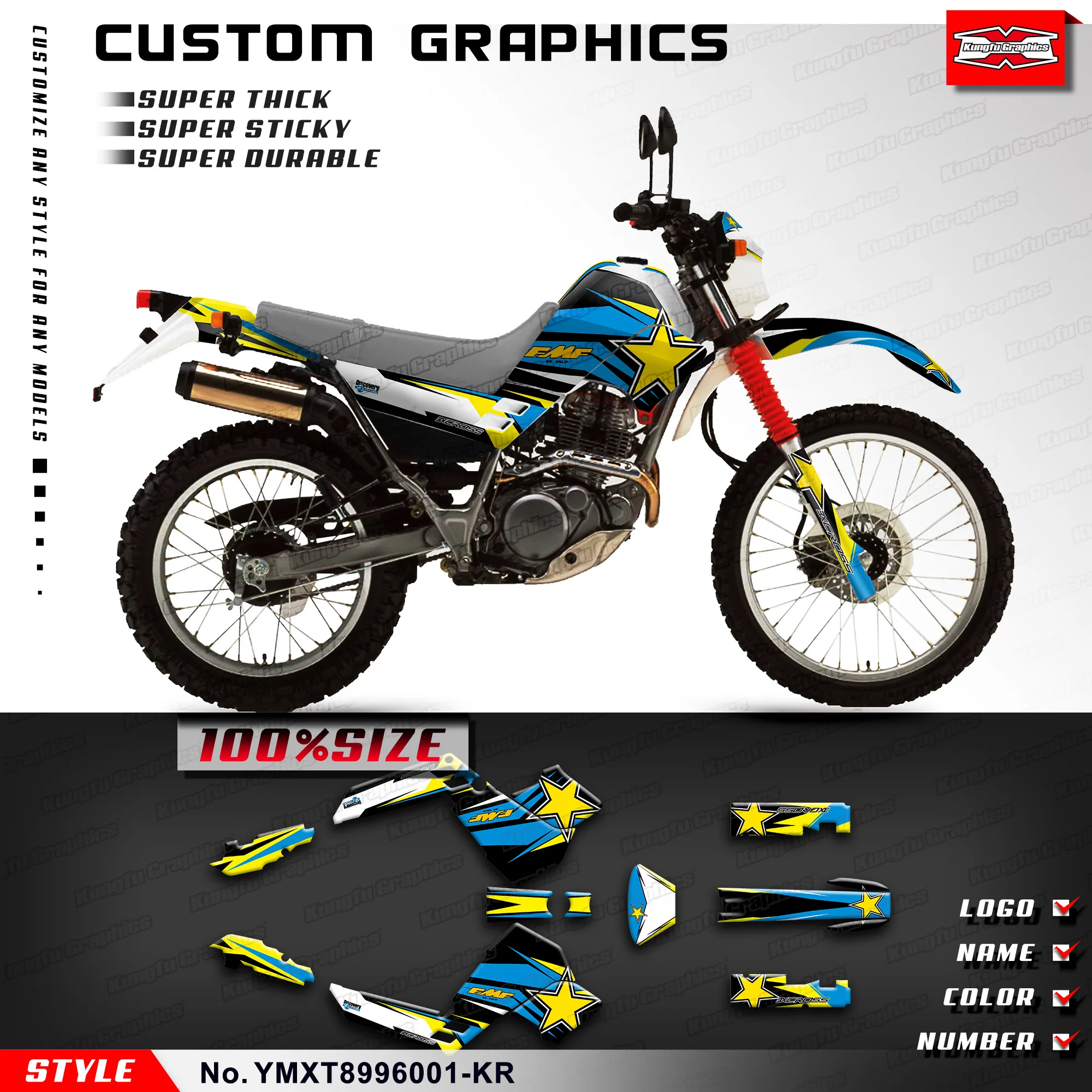 KUNGFU GRAPHICS Decals Vinyl Sticker for Yamaha Serow XT225 XT 225 1989-1996 Protector, YMXT8996001-KR