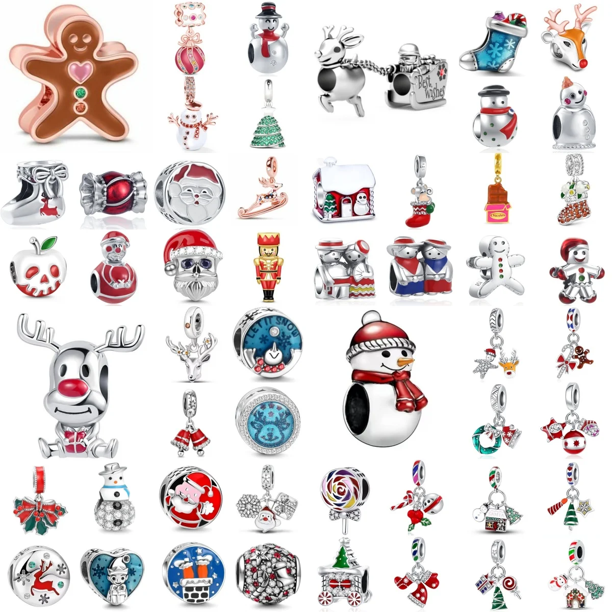 Christmas 925 Silver Pendant Snowman, Socks, Nutcracker, Bell, Reindeer Pendant Original Fit Bracelet Christmas Day Jewelry Gift