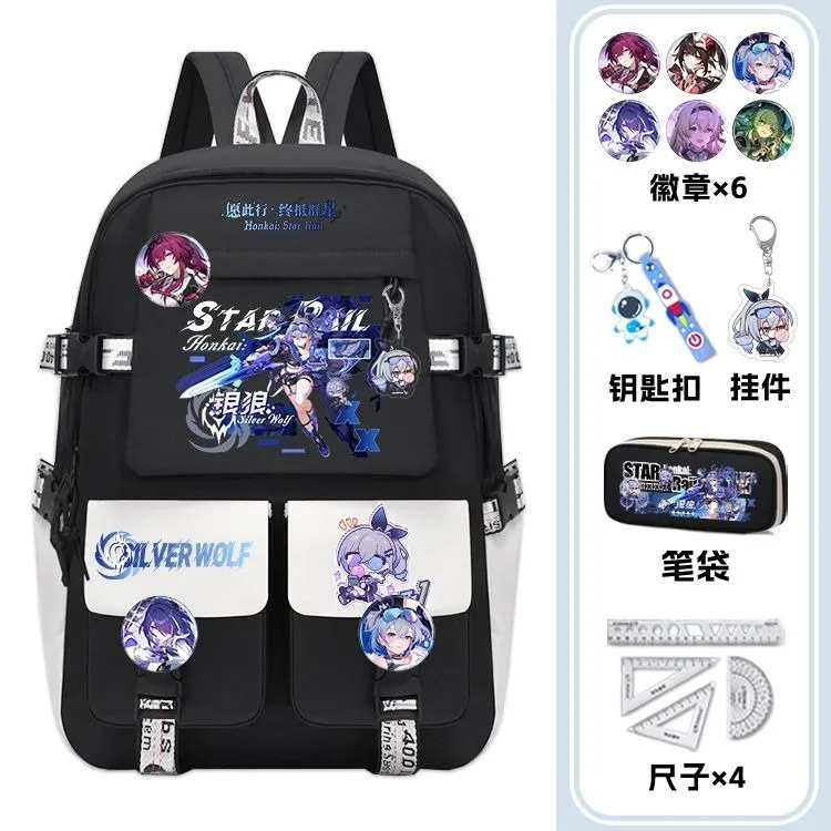 

31×45×14cm Black White, Honkai: Star Rail, Student Kids Teens School Bags, Large Capacity Mochilas Anime Backpacks Girls Boys