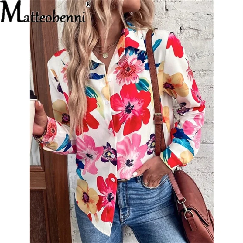 

Autumn Casual Women Shirt Long Sleeve Fashion Women Shirts Flowers Print Clothes Tops 2022 Spring Ladies Streetwear Loose Blouse