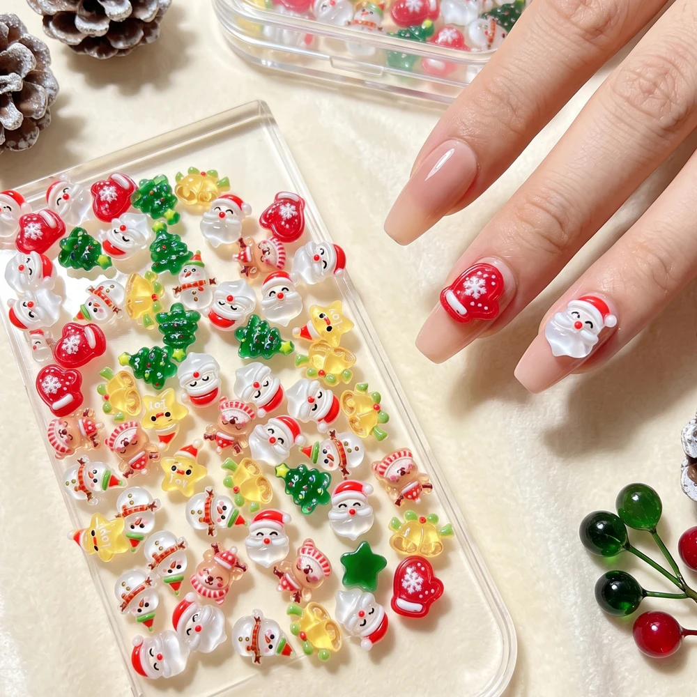 50Pcs 3D Christmas Nail Charms Santa Snowman Christmas Tree Bell Glove Star Nail Decor Manicure Accessories For Winter Holiday *