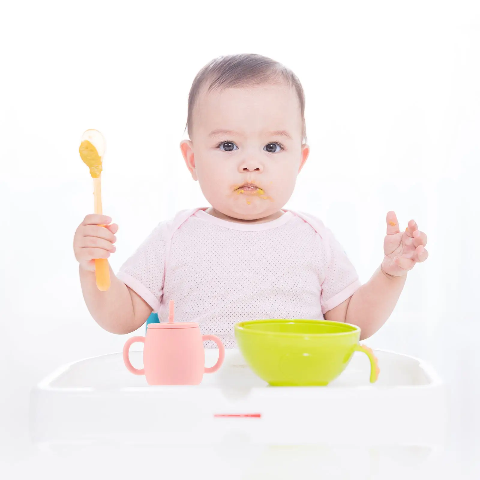 Silicone Baby Training Cup Straw Lid Handles Toddler Water Cup Spill Proof Leak Resistant Easy Hold for Learning Drink