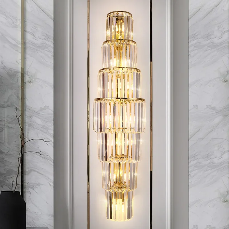 FSS Modern Corridor Crystal Wall Lamp Bedroom Staircase Indoor Lighting Villa Duplex Living Room Background Decor Home