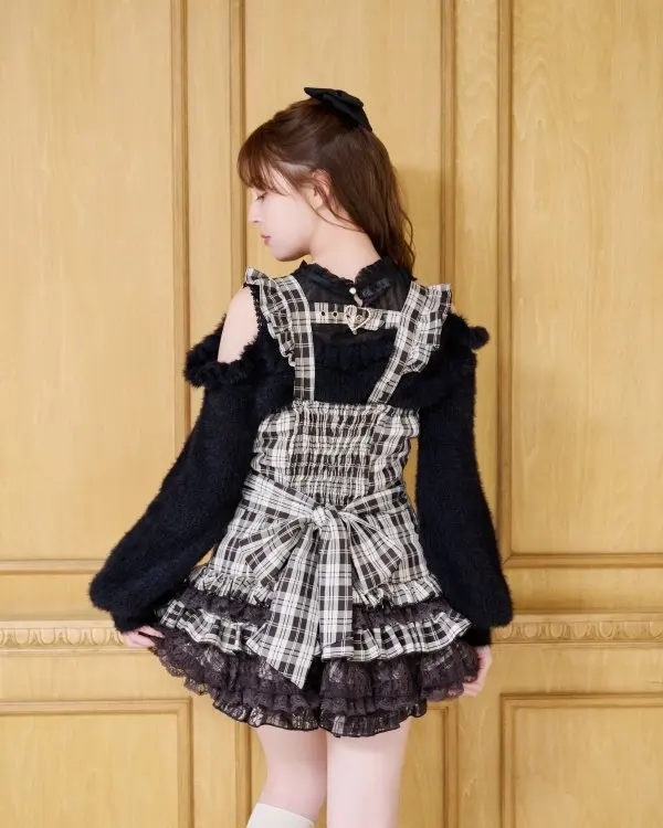 

Japanese Style Mass-Produced Sweet Cute Lolita Lace Big Heart Embroidery Strap Short Dress and Base Skirt Two-Piece Set
