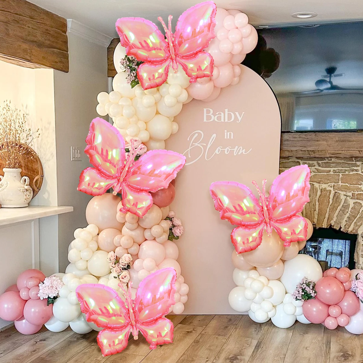 4 szt. Różowy motyl balony mylarowe dla dziewczynek kobiety motyl motyw wesele urodziny dekoracje na baby shower