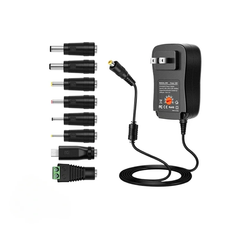 Hot-selling 3-12V Adjustable Power Supply 30W European Switching Power Supply, Monitoring Multi-function Power Adapter 8 Heads