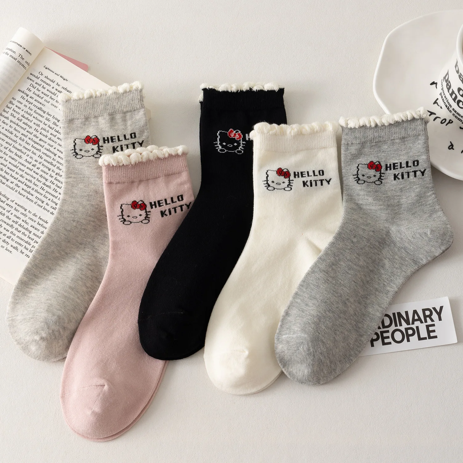 

10 Pairs for HelloKitty Women Mid-Tube Socks Comfortable Soft Cute Cartoon Gift for Girl