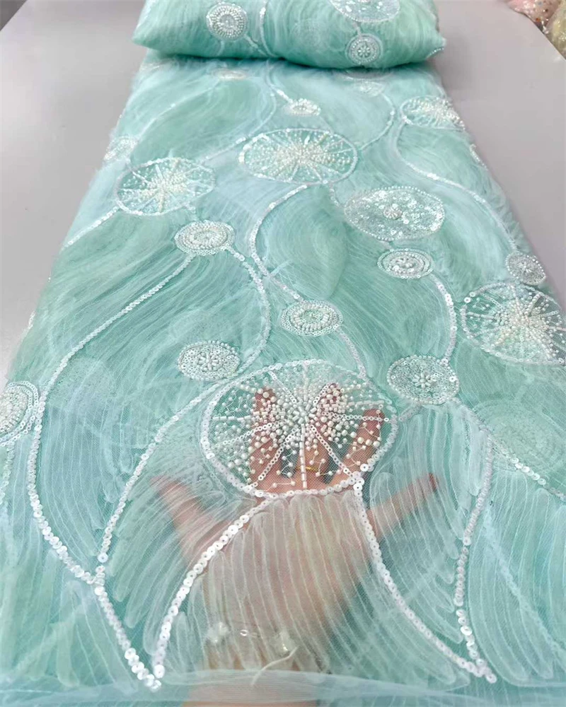 

Роскошная нигерийская африканская кружевная ткань с бисером, высокое качество, вышивка блестками, африканская французская кружевная ткань для шитья платья