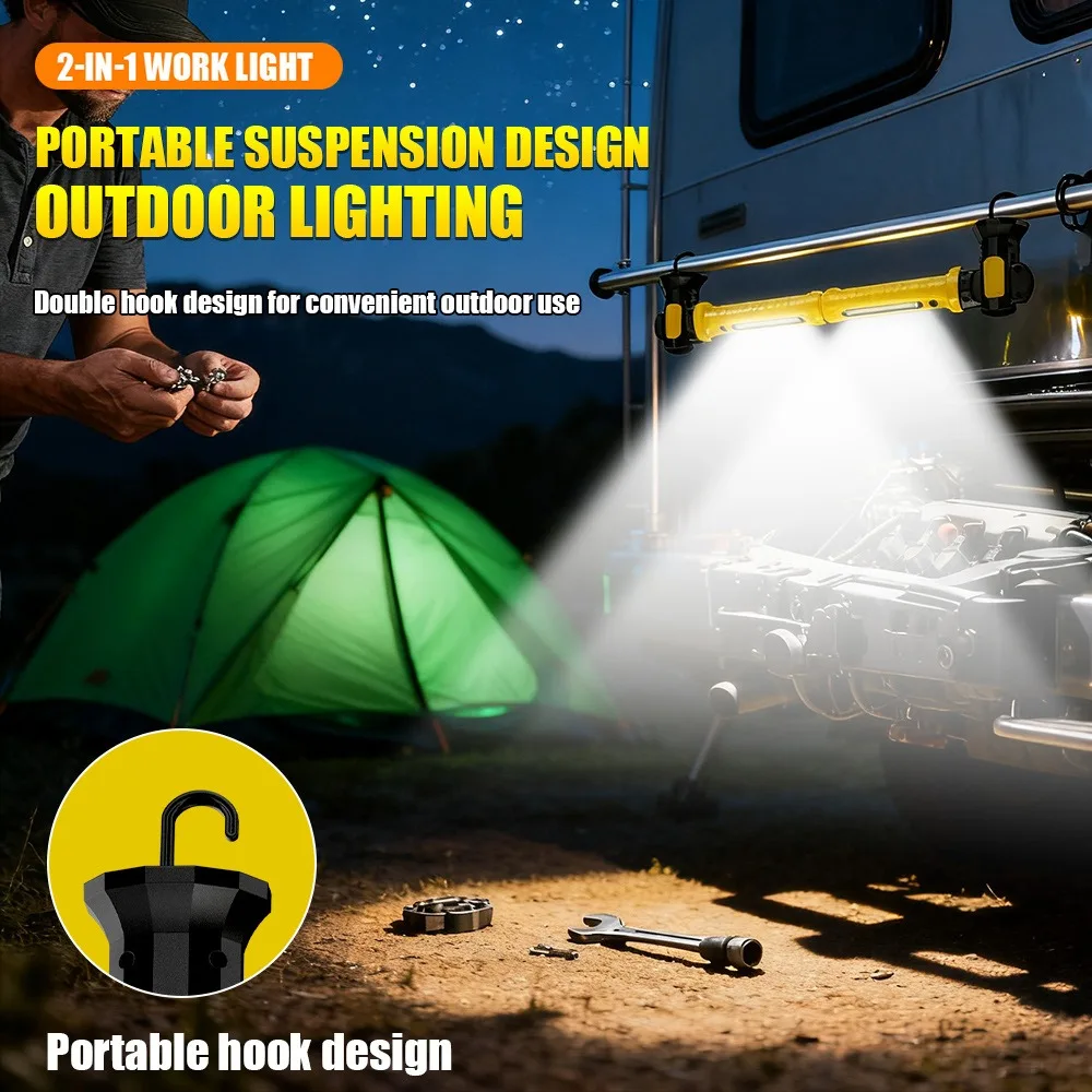 2-In-1 LED Magnetic Work Light Rechargeable Underhood Work Lamp With Hook & Rotating Magnetic Base For Car Repairing Emergency