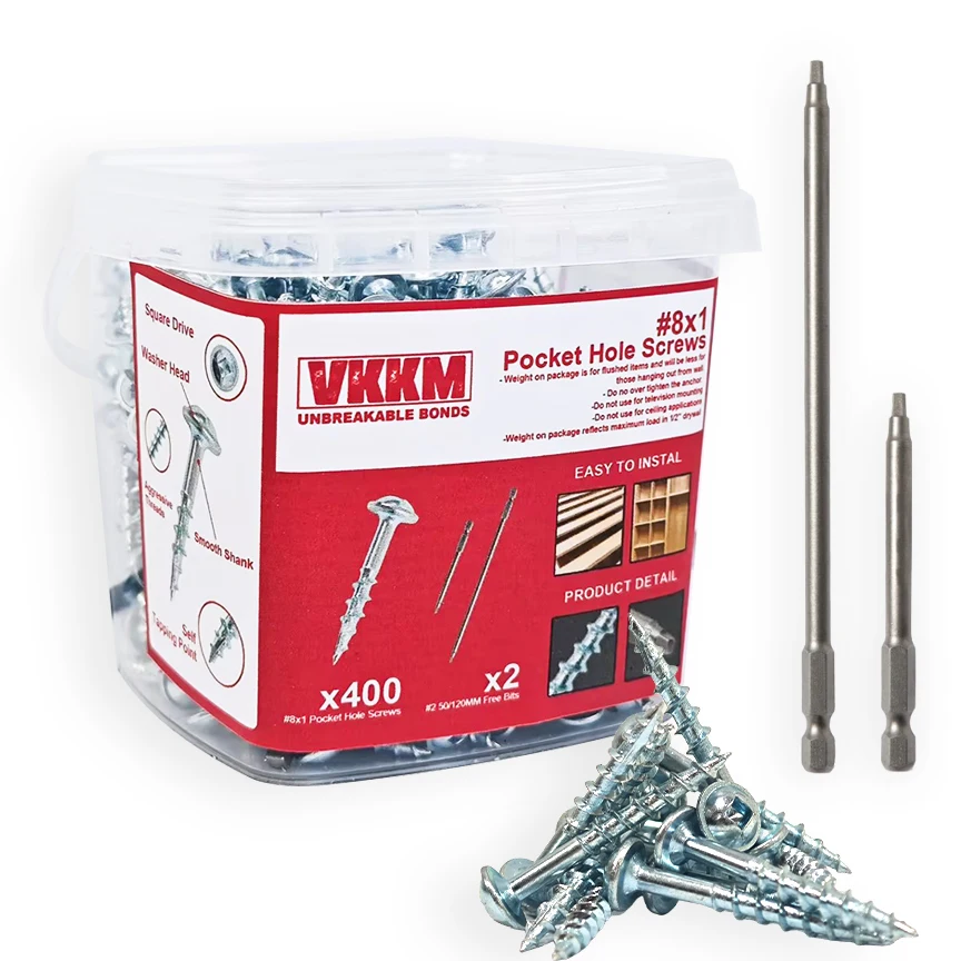 VKKM Heavy Duty Pocket Hole Screws - 400-Piece Set with 2 Screwdriver Bits, Easy Installation for Unbreakable Bonds