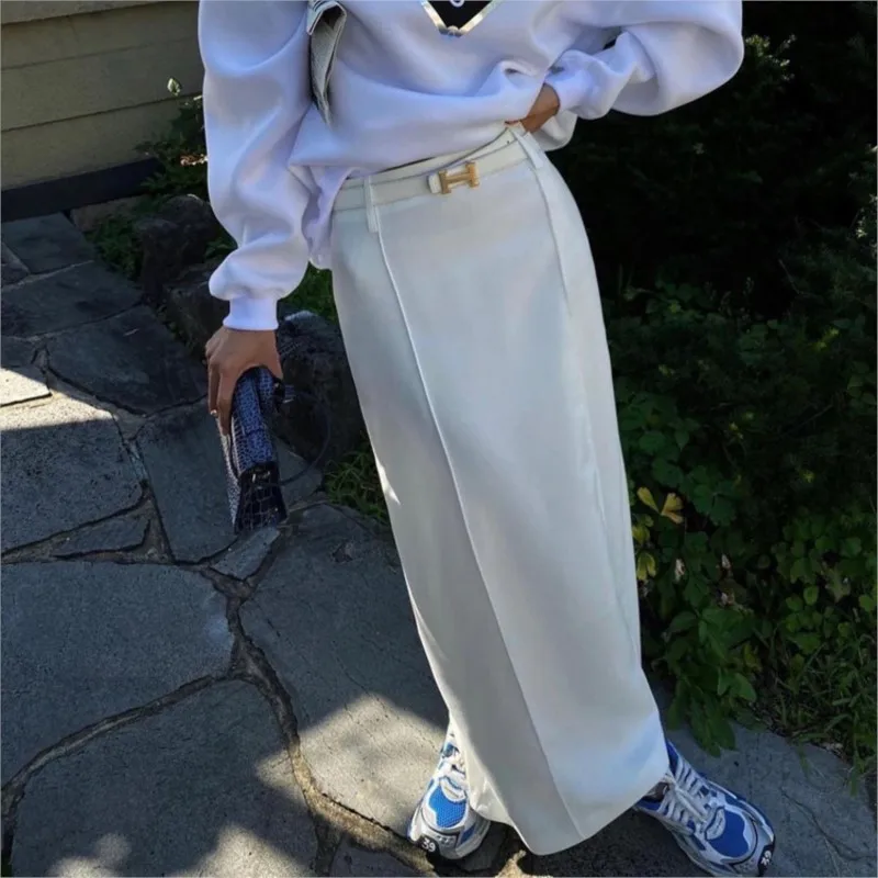 2026 new white cream-colored commuting floor-length skirt loose casual long for women faldas largas