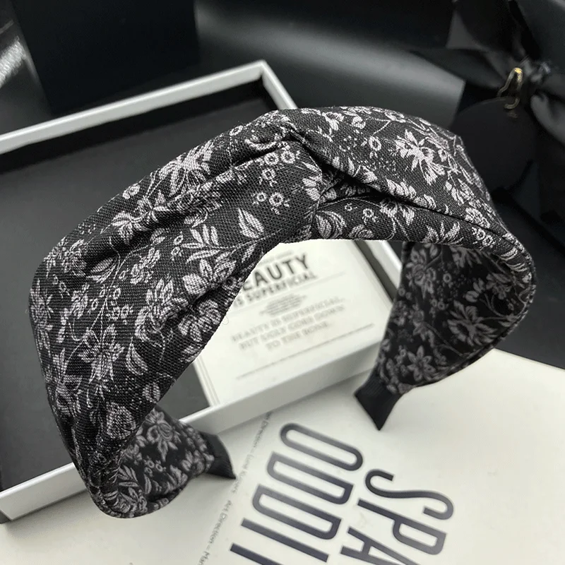 

Винтажная тканевая повязка для волос с принтом, женская, элегантная, для взрослых, широкая, для укладки и умывания