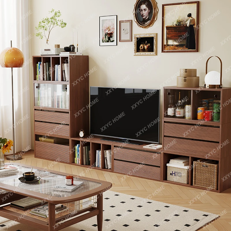 Assembled Cabinet Solid Wood Removable Free Combination TV Storage Bookcase Home Bedroom Windows and Cabinets