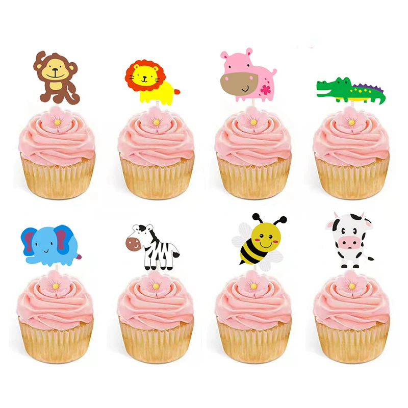 10 stücke Safari Tiere Kuchen Topper Cartoon Elefant Löwe Zebra Bär Krokodil Cupcake Wrapper Dschungel Themen Geburtstags feier Dekor