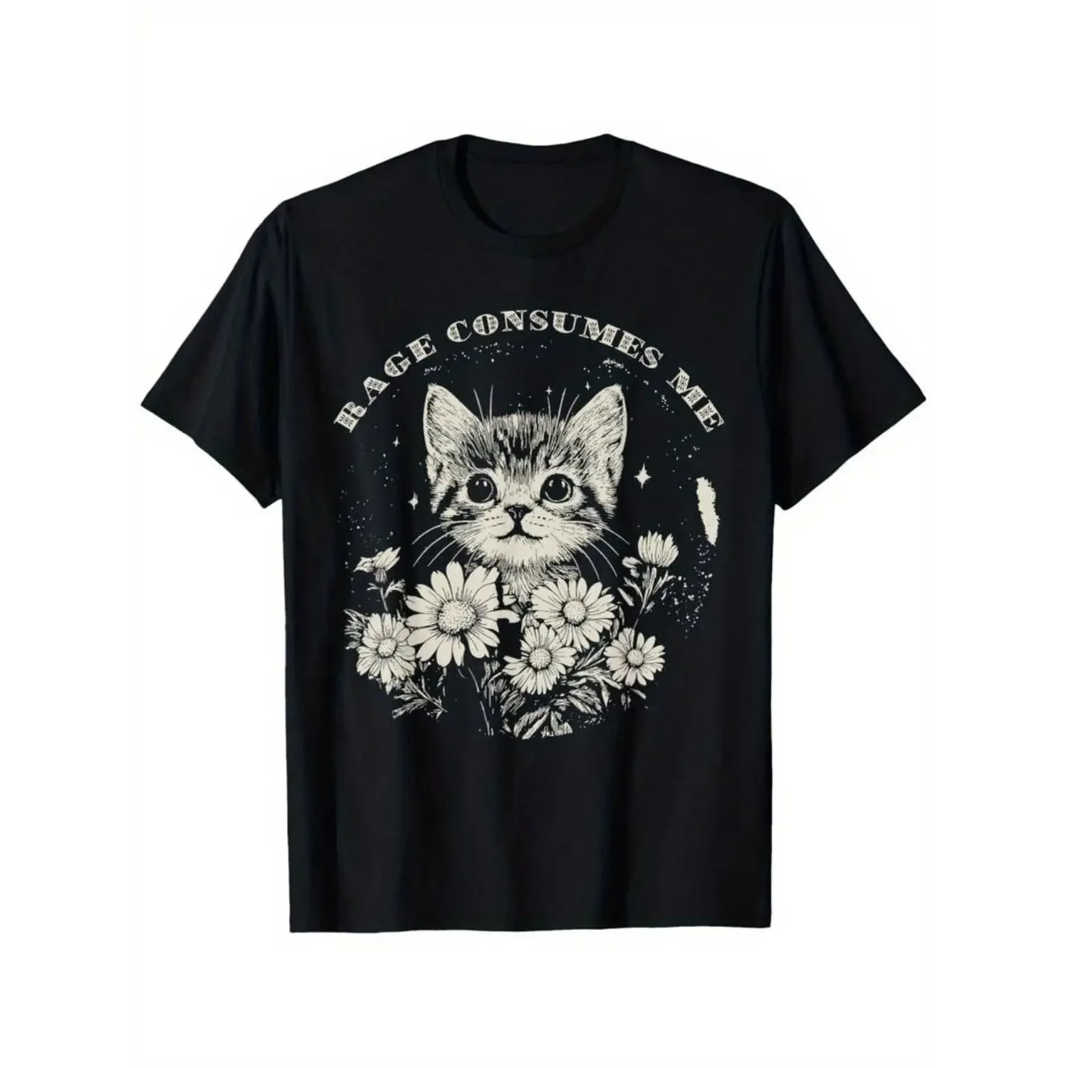 Summer T Shirts [Funny Cat T-Shirt] Soft Cotton Funny Cat Graphic T-Shirt - 'Rage Consumes Me' Sarcastic Kitten & Flower Design T-Shirt For Men and Women