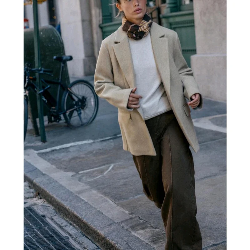 Nieuwe herfst damesjas van zacht materiaal met lange mouwen en knoopsluiting, casual, op maat gemaakte jas, modieus, slim fit, polyester F...