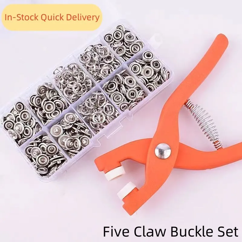 Szczypce + zestaw 50/100 metalowych guzików do szycia Hollow Solid pięciopazurowa klamra metalowe zatrzaski do montażu ubrań DIY Craft